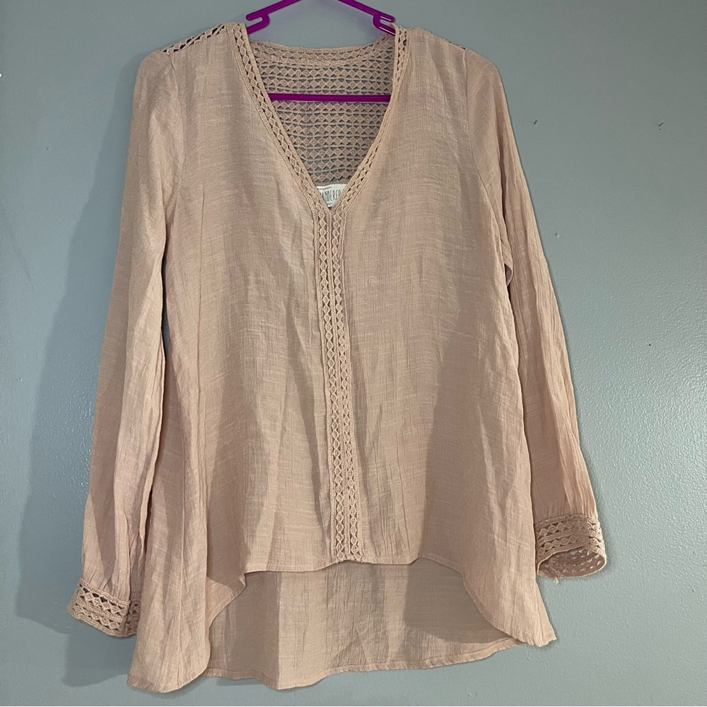 Women's Beige V-Neck Top